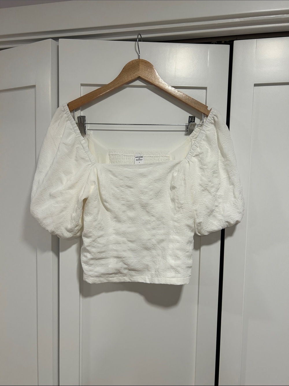 Melrose and Market White Square-Neck Puff Sleeve Crop Top